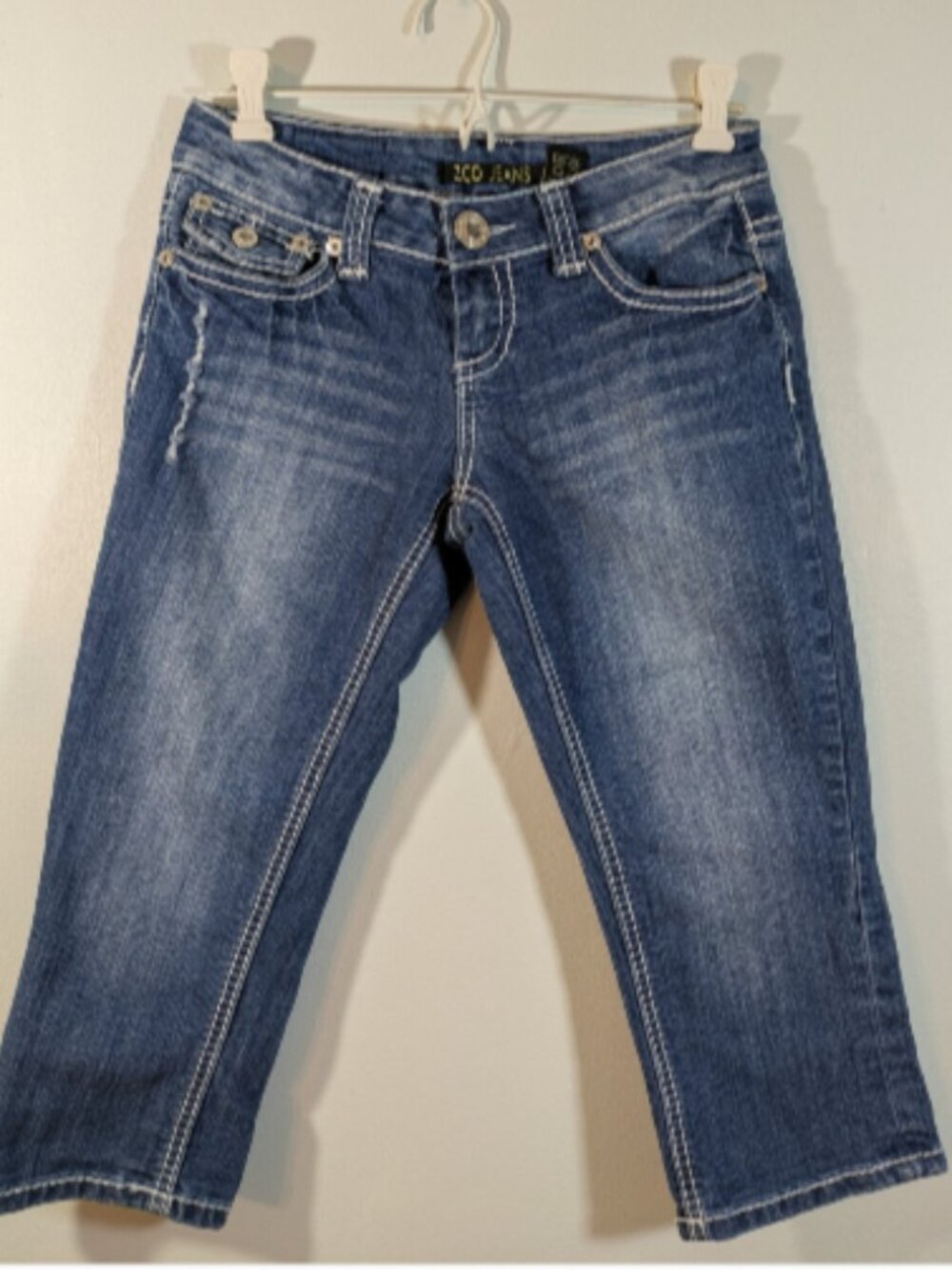 JCO Jeans Womens Blue Capri Denim Pant Casual Medium Wash White Top Stitch SZ 5
